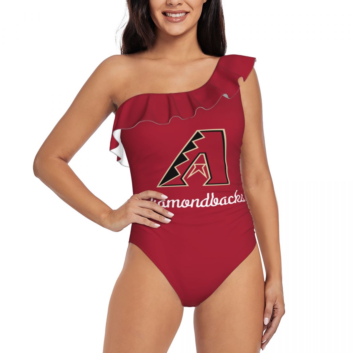 Arizona Diamondbacks Logo One Shoulder Asymmetric Ruffle Swimsuits