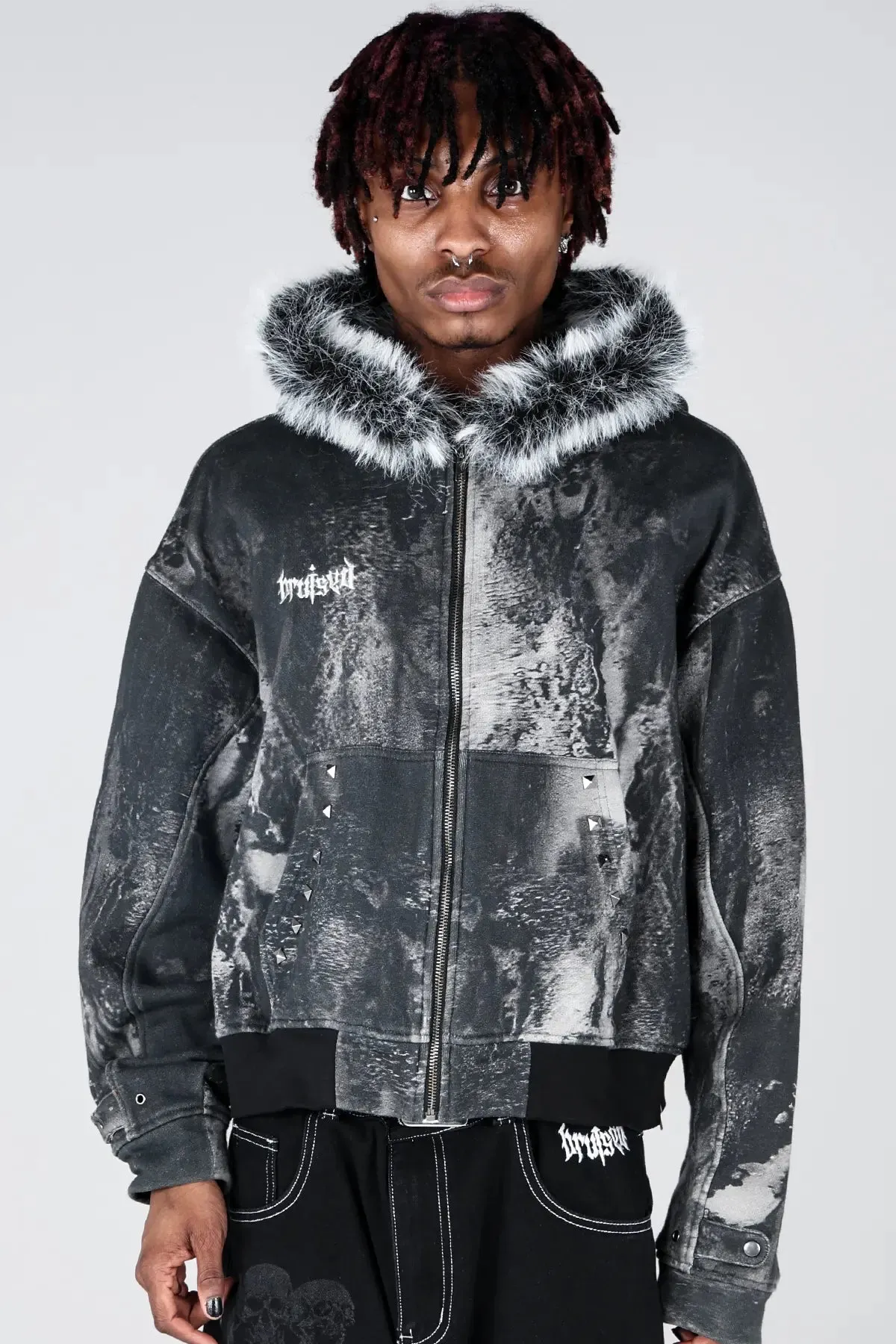 Noir Studded Zip Hoodie