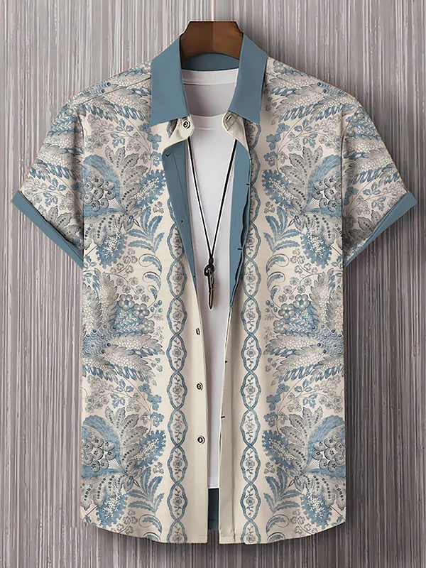 Men's Indian Paisleys Flower Pattern Art Print Short Sleeve Shirt