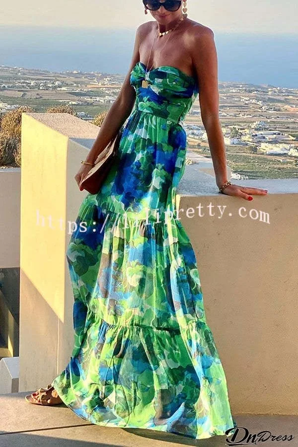 Vacation Colour Palette Floral Twist Bust Off Shoulder Maxi Dress
