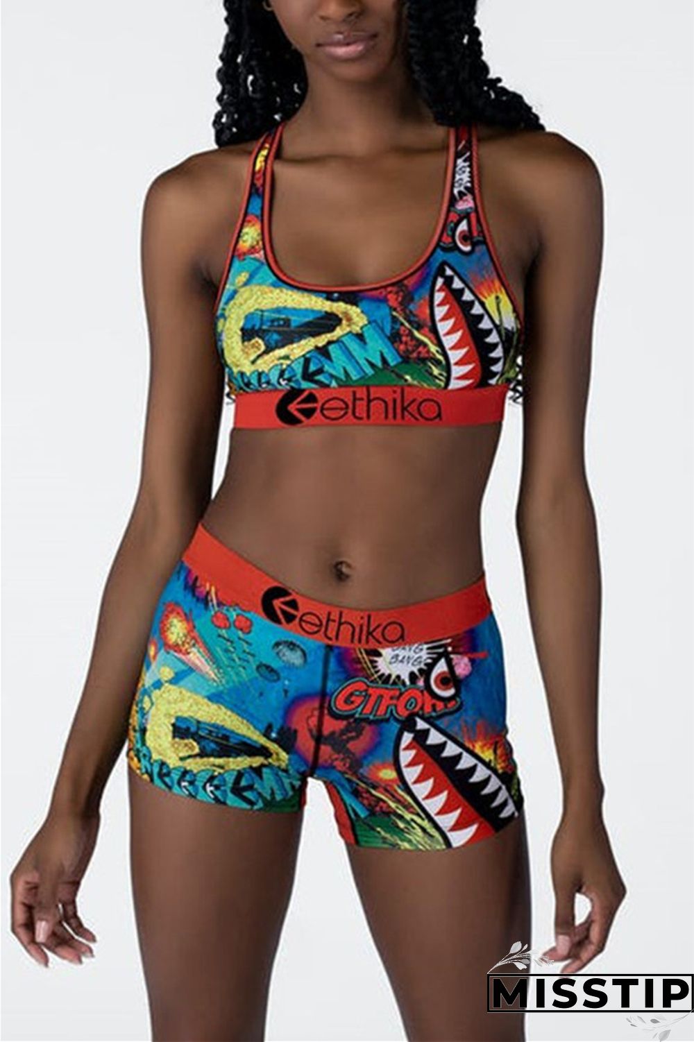Blue Fashion Sportswear Sleeveless U Neck Tank Short Two Pieces