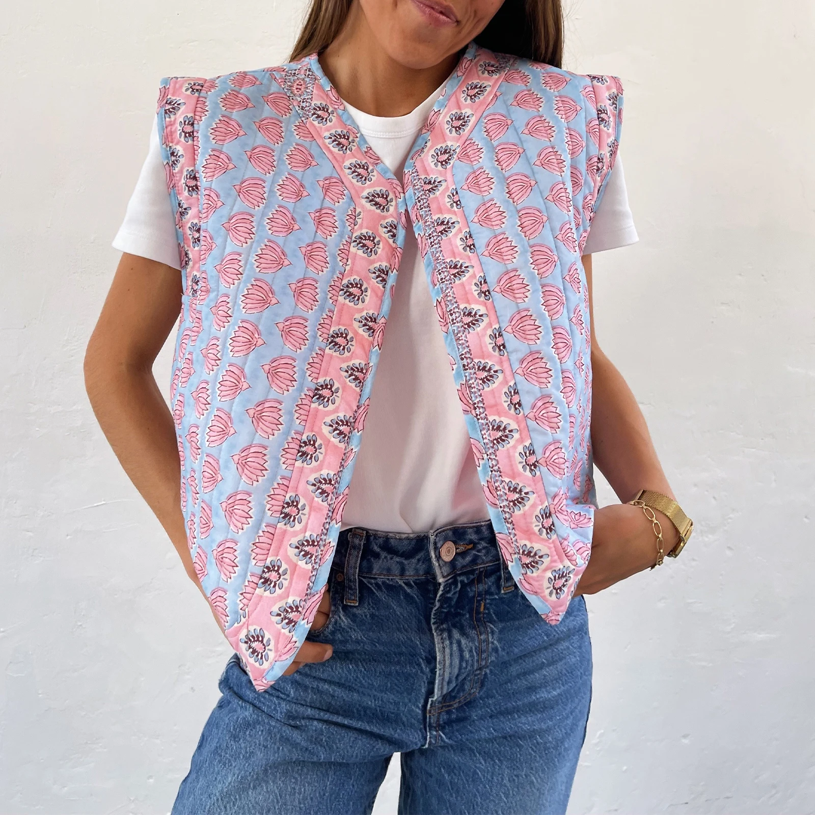 Ragparams costume ideas women Women Y2k Vintage Crop Floral Quilted Puffer Vest Lightweight Sleeveless V Neck Front Tie Padded Cardigan Gilet Outwear