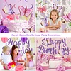 Birthday Decorations, NO DIY, Pre-Strung Happy Birthday Banner with Honeycomb Balls, Hanging Swirls, Circle Dots Garland, Happy Birthday Party Decorations for Women Men Boys Girls (Purple)