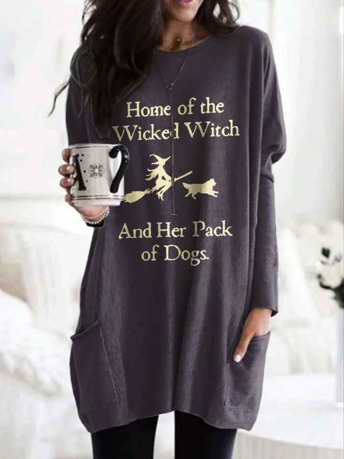 Retro Home Of The Wicked Witch And Her Pack Of Dogs With Pockets Print Dress