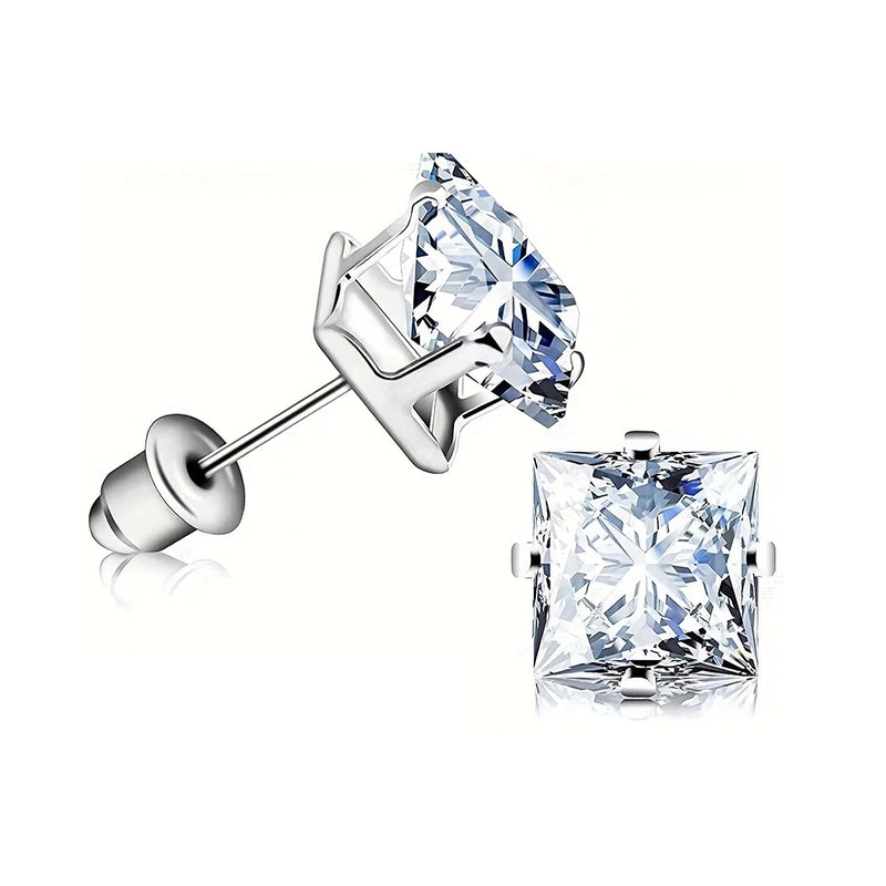 1 Pair Minimalist Square Inlay 304 Stainless Steel Zircon Ear Studs