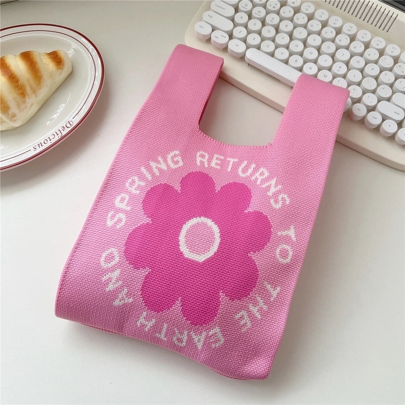 Women’s Small Knit Stripe Fruit Cute Basic Weave Open Bucket Bag