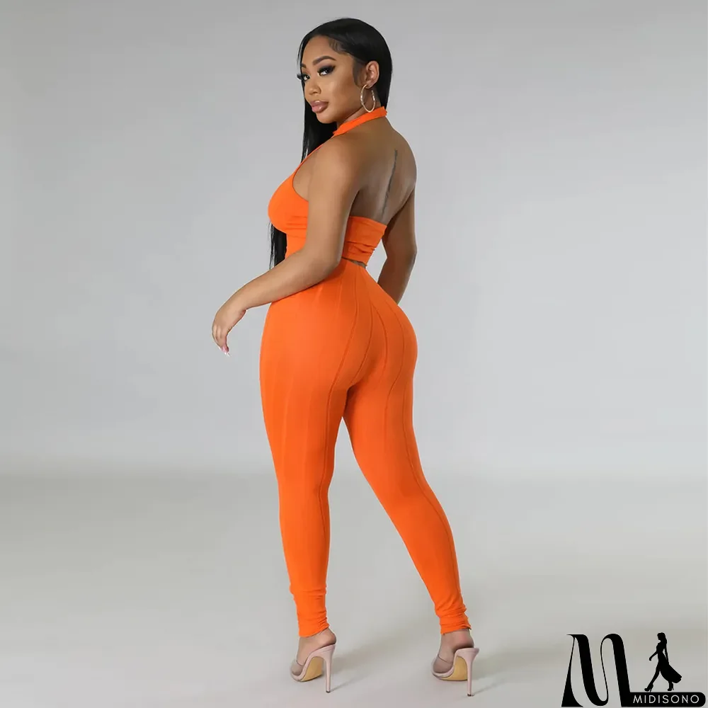 MidiSono - Halter Neck Top Slim Pants Casual Two-piece Set