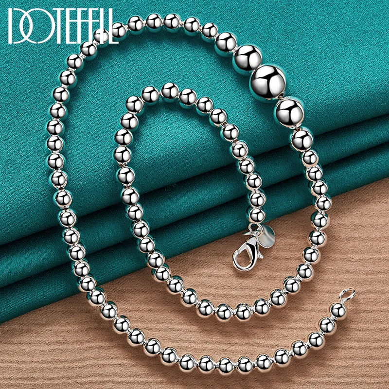 DOTEFFIL 925 Sterling Silver 6 8 10 12mm Vary Smooth Beads Chain Necklace For Man Women Jewelry