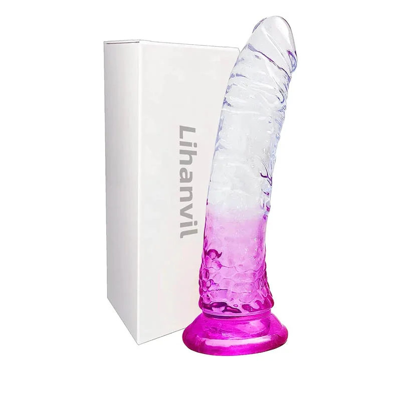 Realistic Dildo Clear Silicone 8.66 Inch Purple Dildo with Strong Suction Cup