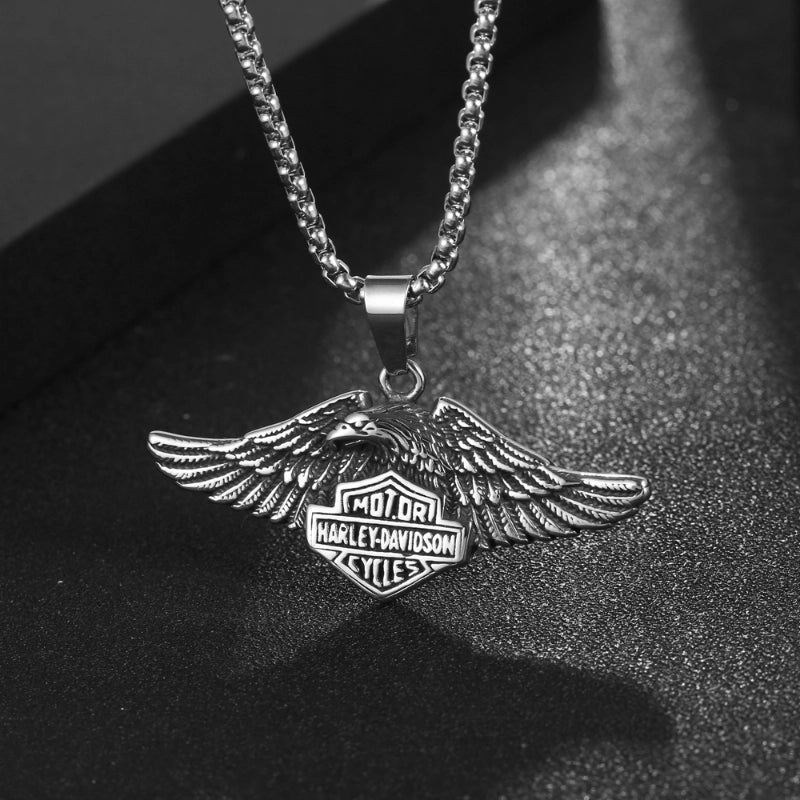 Hip-Hop Retro Punk Animal Eagle 304 Stainless Steel Polishing Inlay Acrylic Turquoise Men's Pendant Necklace