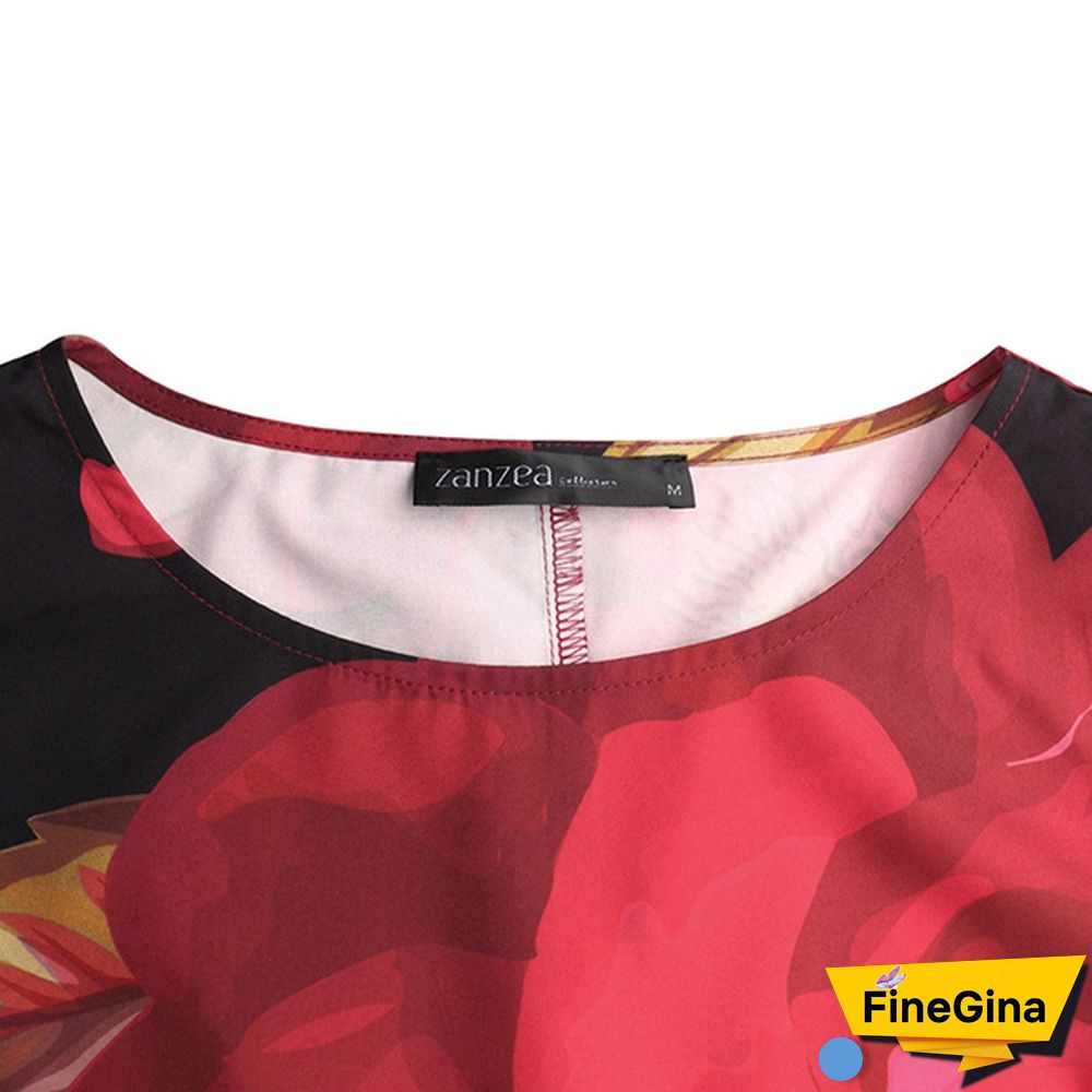 Women Loose Holiday Sleeveless Long Shirt Dress Crew Neck Floral Printed Beach Maxi Sundress Plus