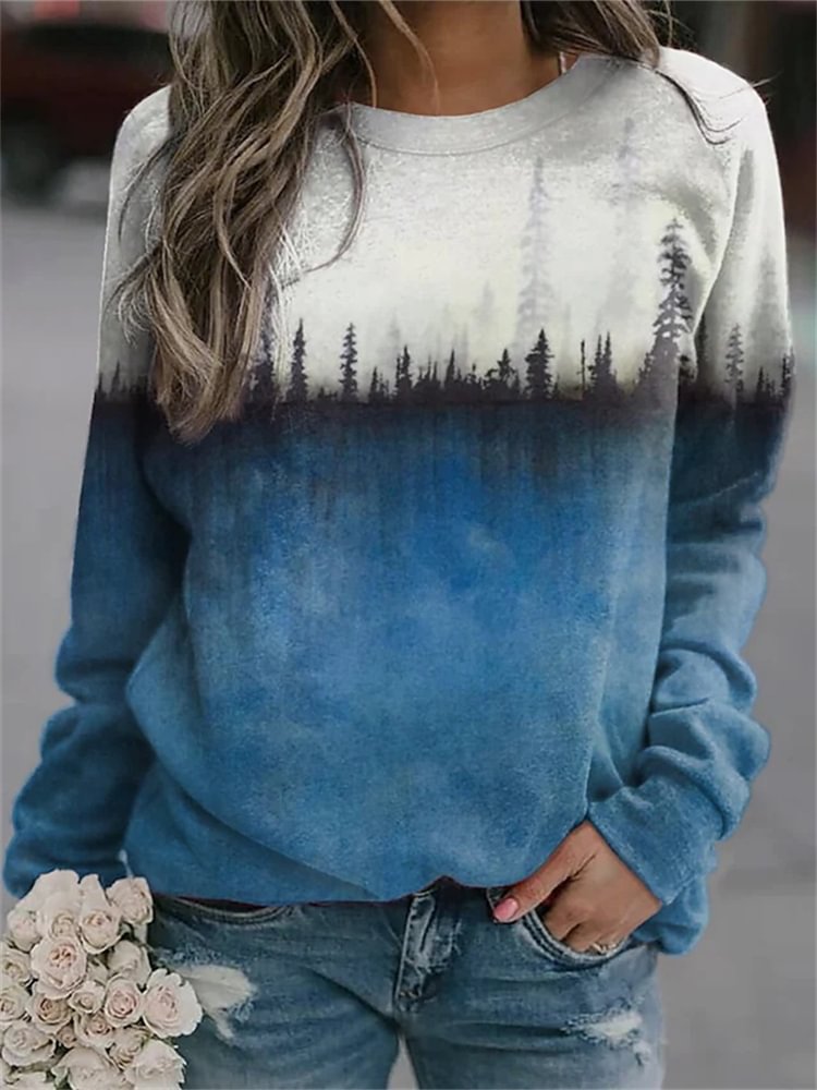 Forest Art Inspired Contrast Color Sweatshirt
