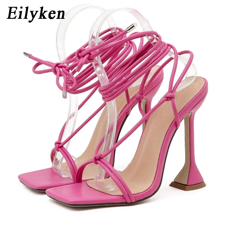 Eilyken 2021 Women shoes Gladiator sandals high heels Sandals Summer Party Dress shoes cross strap Lace-up Pumps size 41