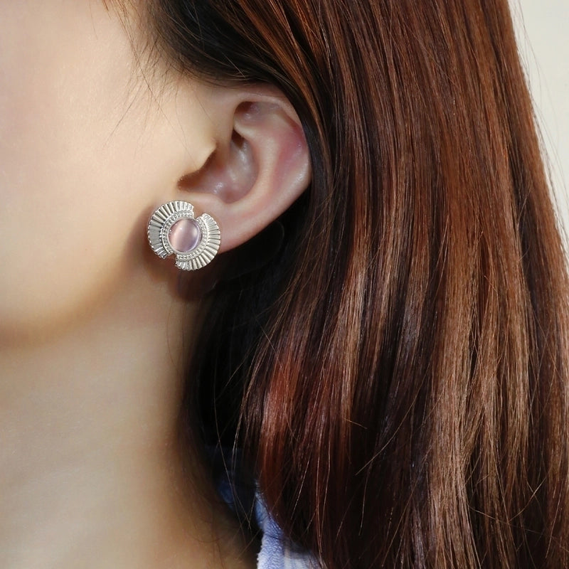 1 Pair Elegant Retro Romantic Geometric Inlay 304 Stainless Steel Opal Ear Studs