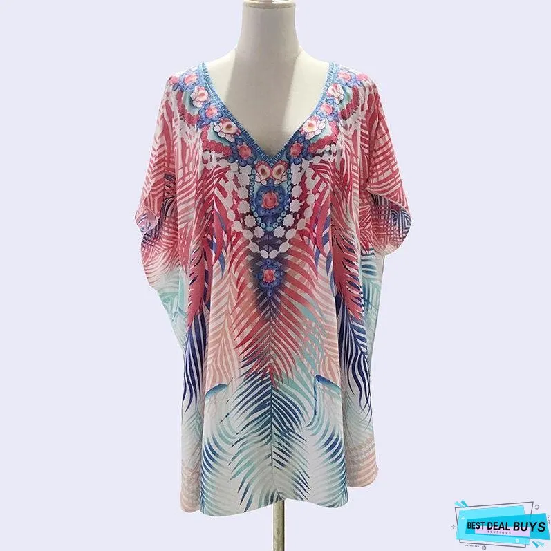 Chiffon Printed Loose Large Size Holiday Blouse