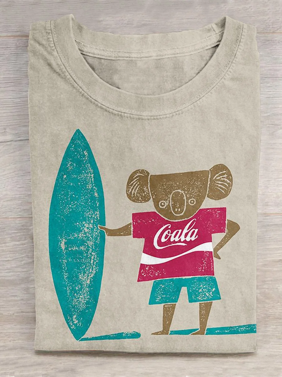 Eagerlys "Coala" Ready To Surf On The Waves Illustration Printed T-shirt Eagerlys