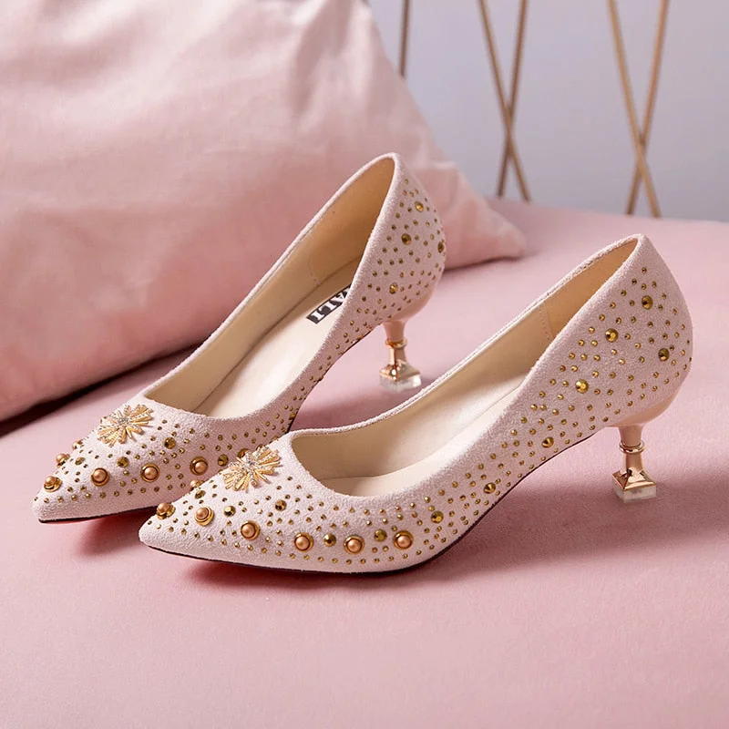 Lucyever 2020 Spring Summer Crystal Wedding Shoes Woman Pumps Sexy Ladies High Heels Fashion Party Women Thin Heels Red 5cm 7cm