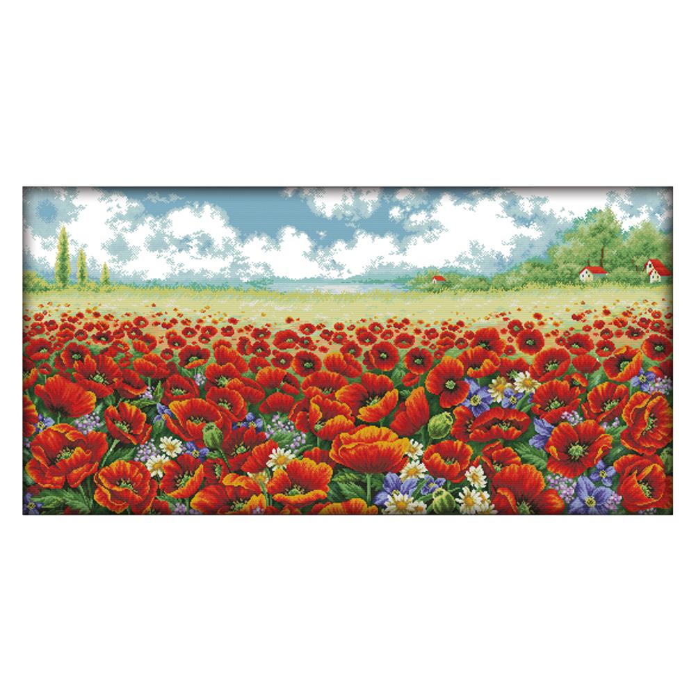 

Sea of poppies - 14CT Stamped Cross Stitch - 108*58cm, 501 Original