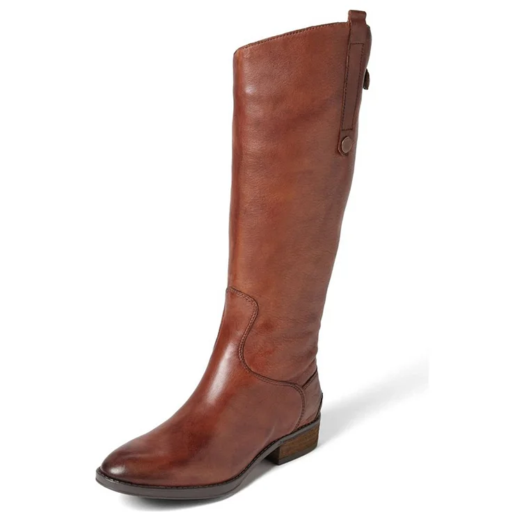 Tan Riding Boots Flat Vegan Leather Vintage Knee Boots US Size 3-15 |FSJ Shoes