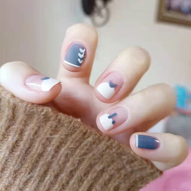 24pcs Bow Design Fake Nails Flower Heart Women Party Nail Decorations Rabbit Full Cover Press On nail Tips False Nail