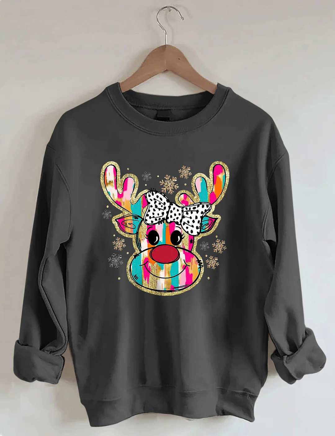 Colorful Glitter Christmas Reindeer Sweatshirt