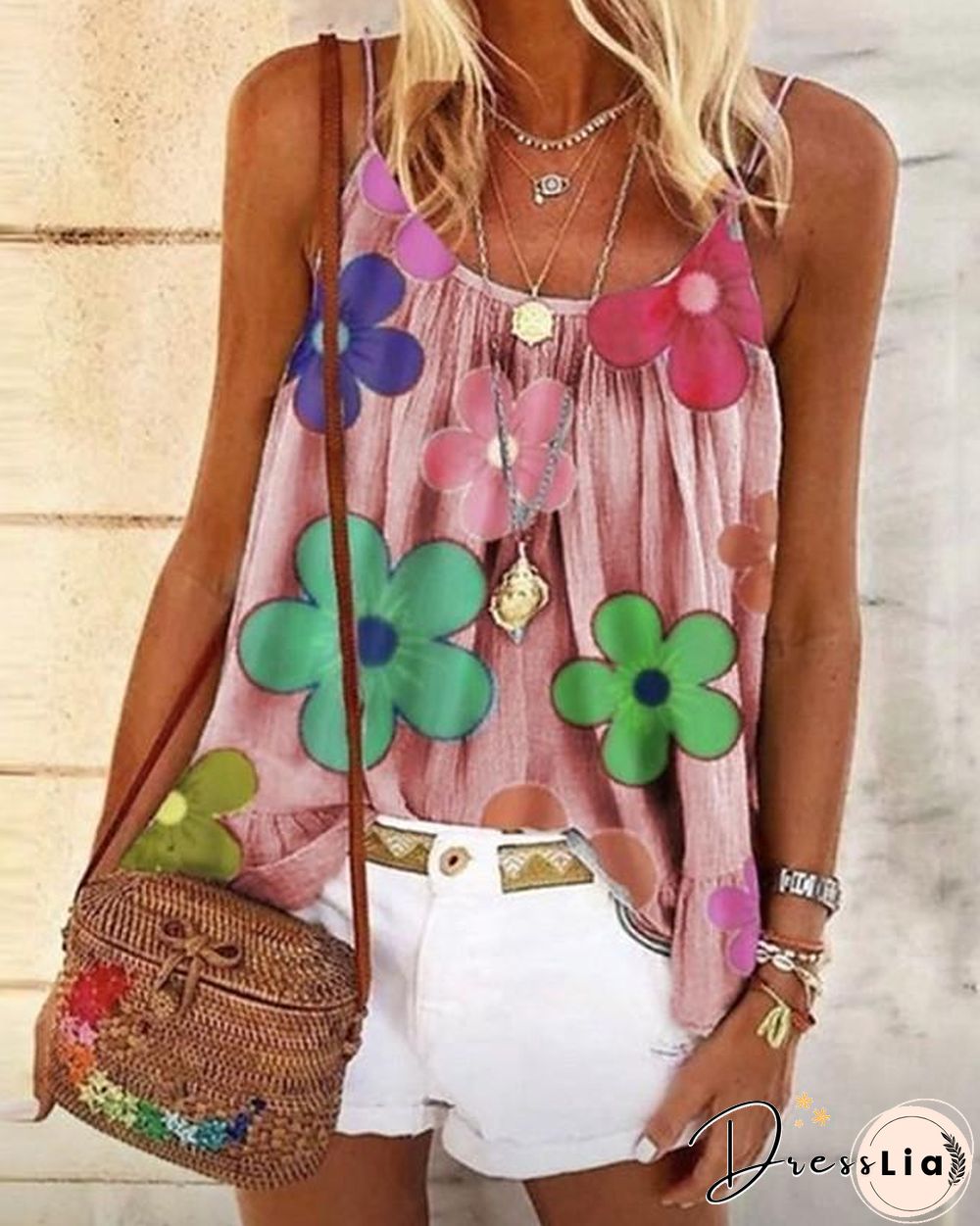 Women's Blouse Shirt Floral Flower Print Strap Tops Basic Top White Black Blue-802