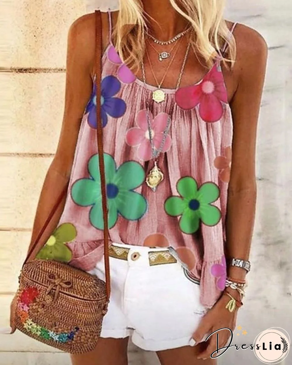 Women's Blouse Shirt Floral Flower Print Strap Tops Basic Top White Black Blue-802