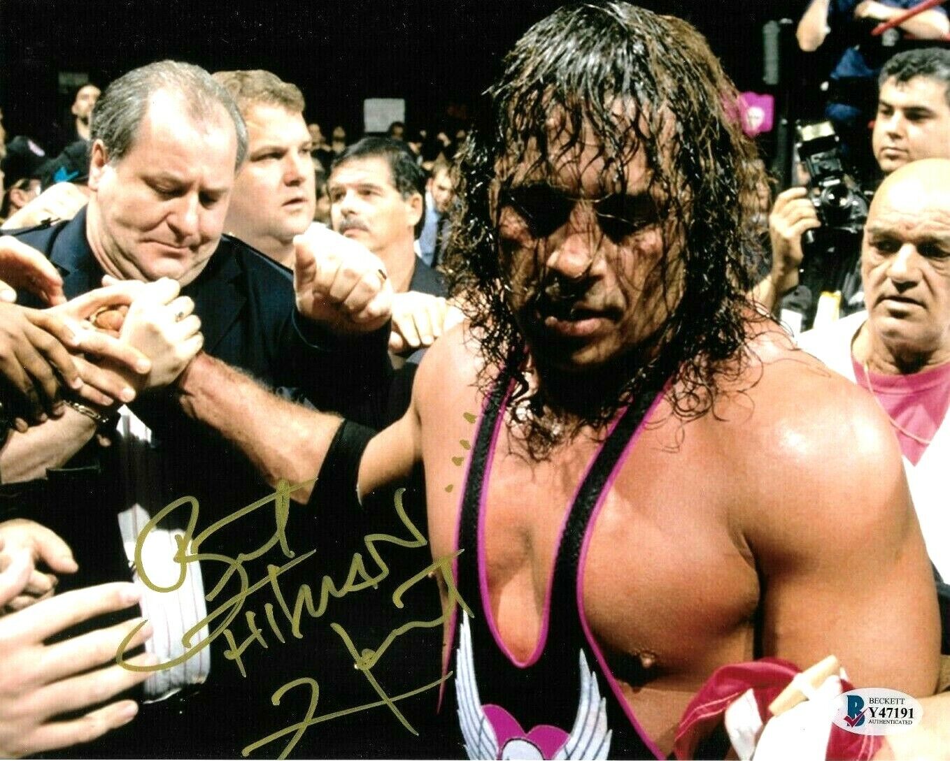 WWE BRET HART HAND SIGNED AUTOGRAPHED WRESTLING 8X10 Photo Poster painting WITH BECKETT COA 9