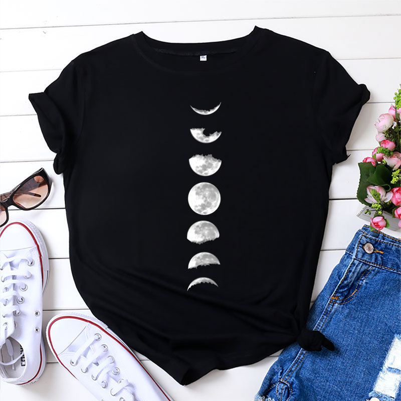Moon Phases Print Women's Cotton T-Shirt | ARKGET