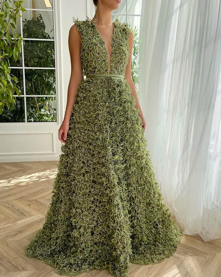Ladies fashionable and elegant deep V dress