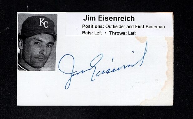 JIM EISENREICH-KANSAS CITY ROYALS AUTOGRAPHED 3X5 CARD W/Photo Poster painting