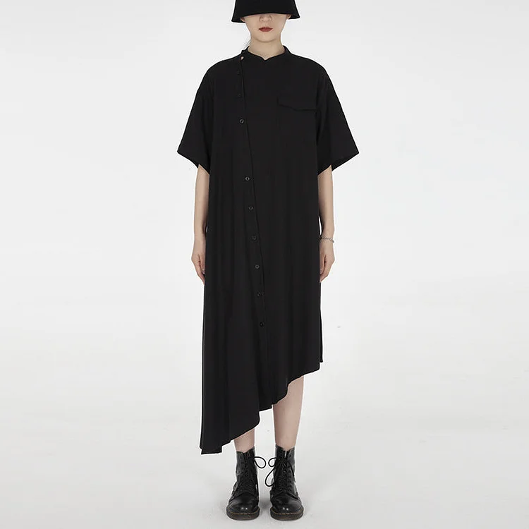 Original Darkwear Solid Color Short Sleeve Collarless Dress-dark style-men's clothing-halloween