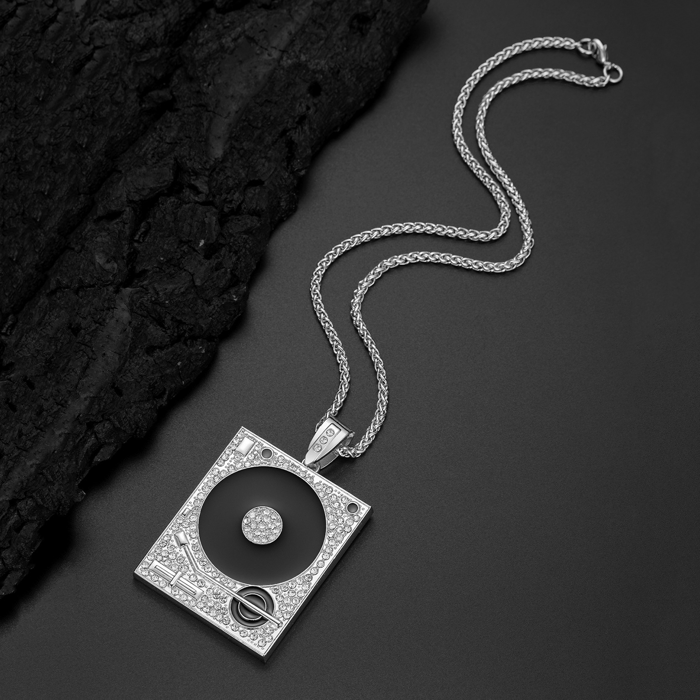 Hip-Hop Trendy Alloy Diamond Gramophone Pendant Necklace