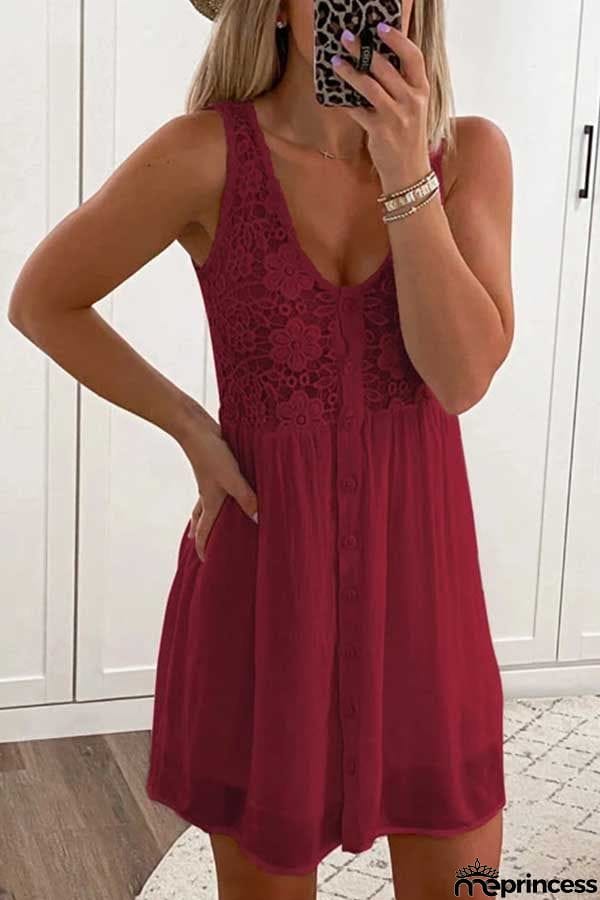Lace Floral Button Down Tank Dress