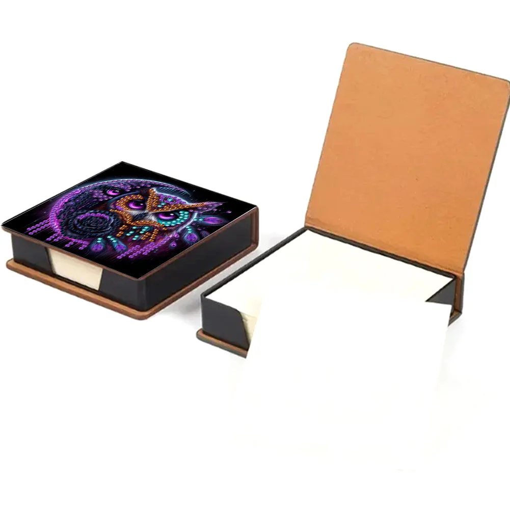 PU 5D Diamond Painting Kit Note Box DIY Diamond Art Notepad Box (Moon Owl)