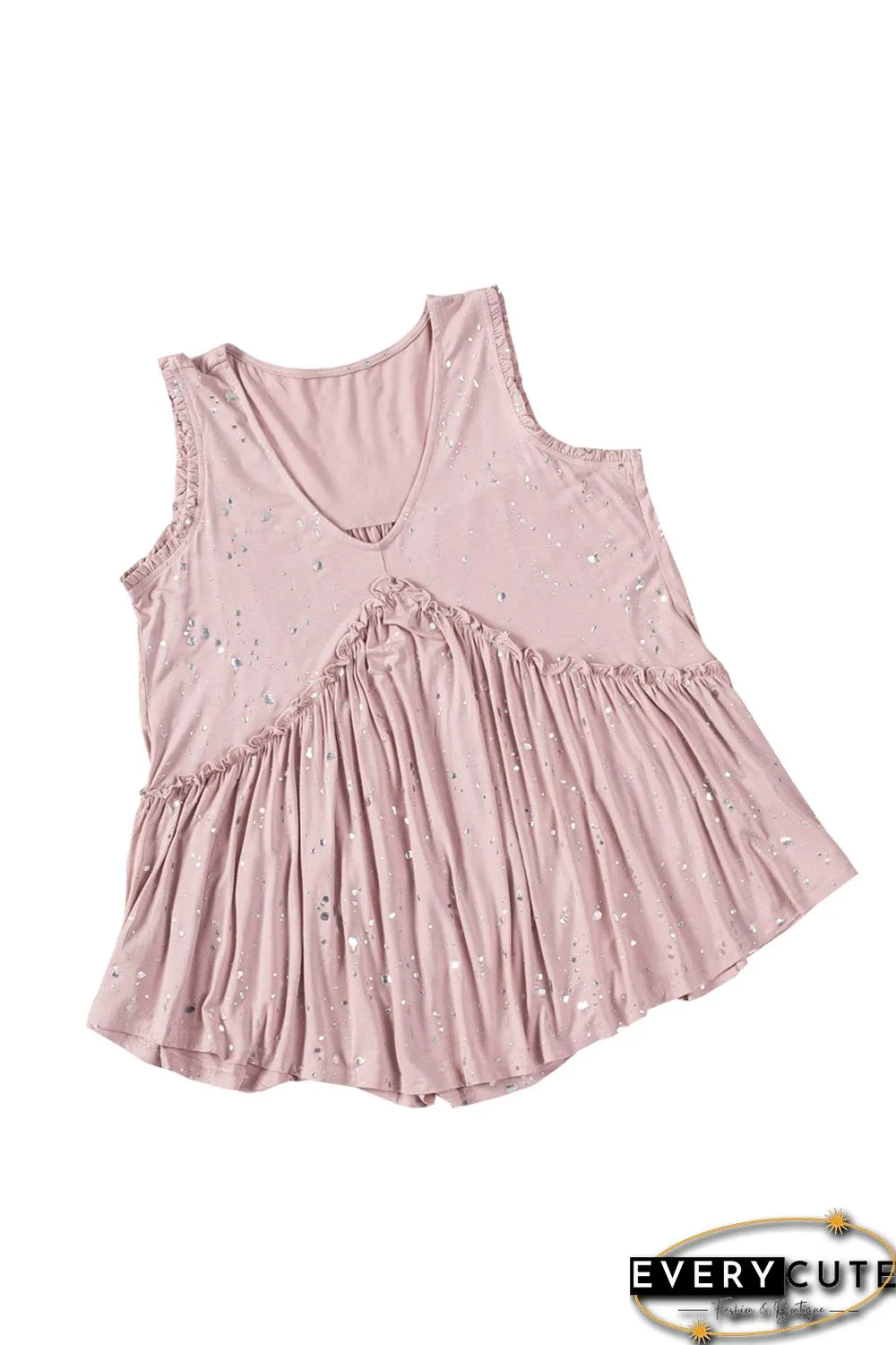 Pink Foil Splatter Drops Ruffled Flowy Tank