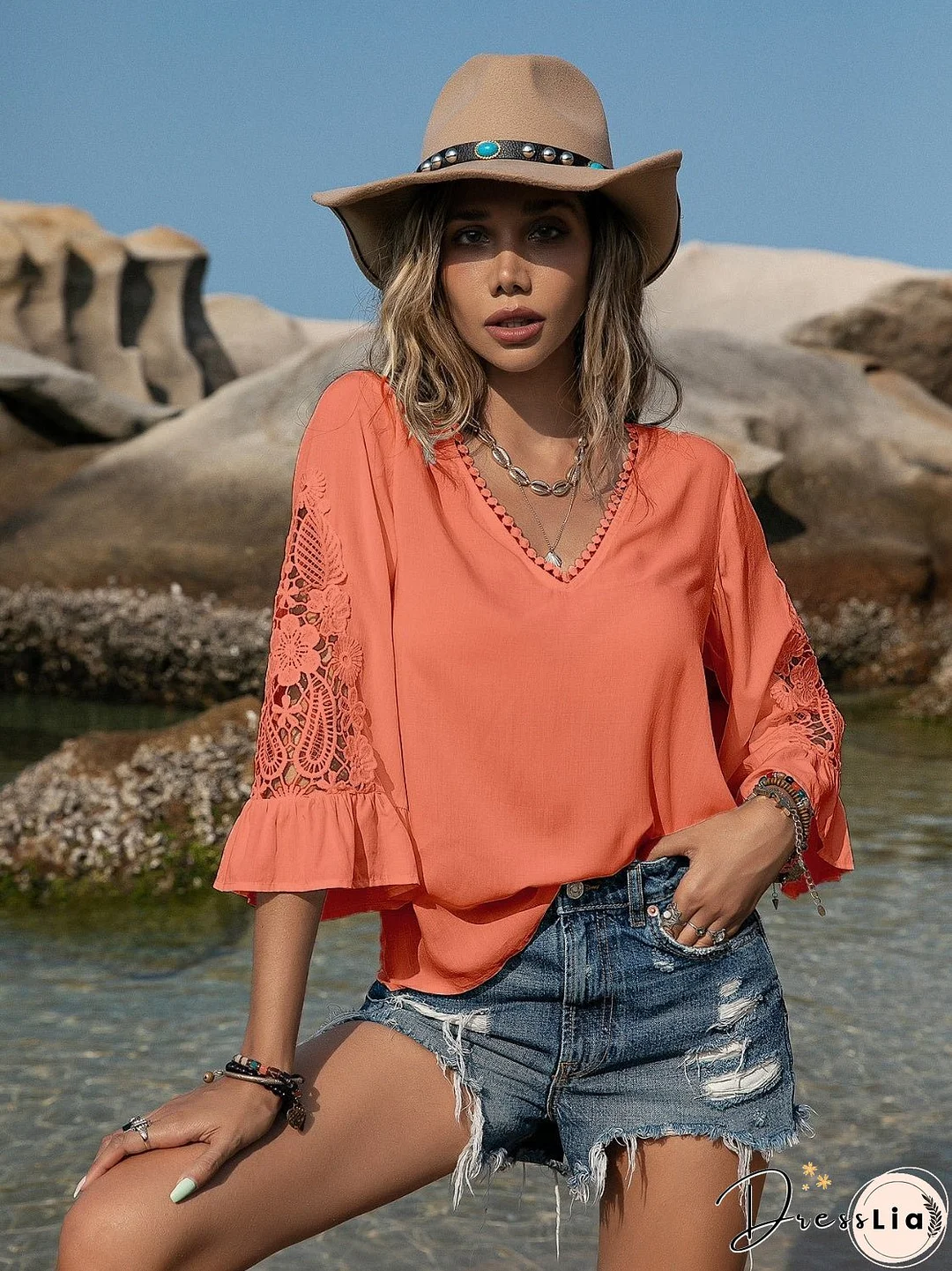 Lace Detail V-Neck Blouse