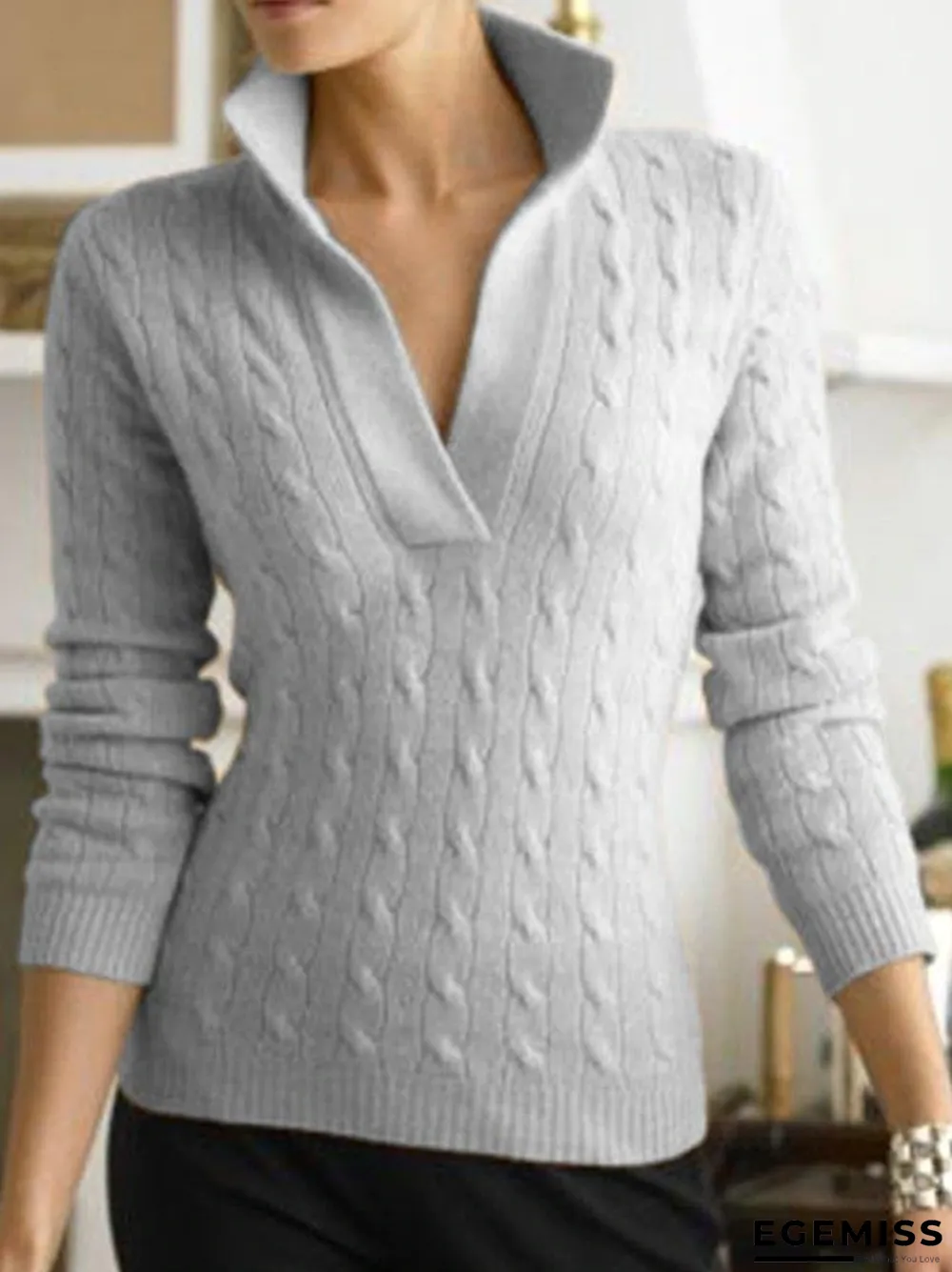 Apricot Long Sleeve Cotton-Blend Casual Sweater | EGEMISS