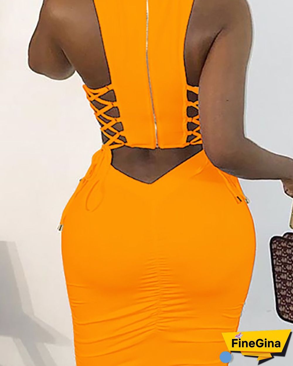 Zipper Design Cut Out Lace-up Dress