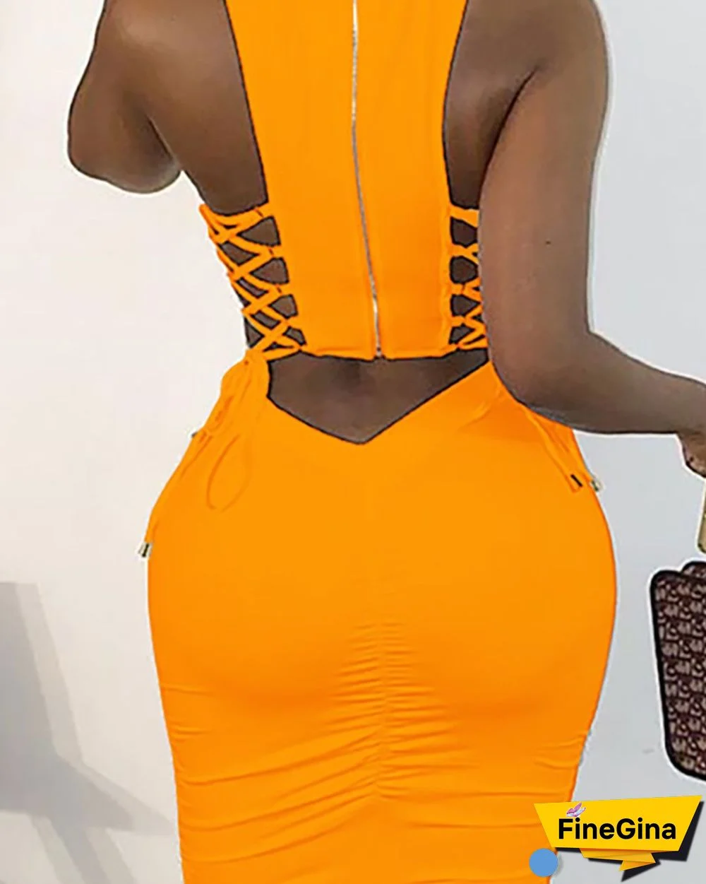 Zipper Design Cut Out Lace-up Dress