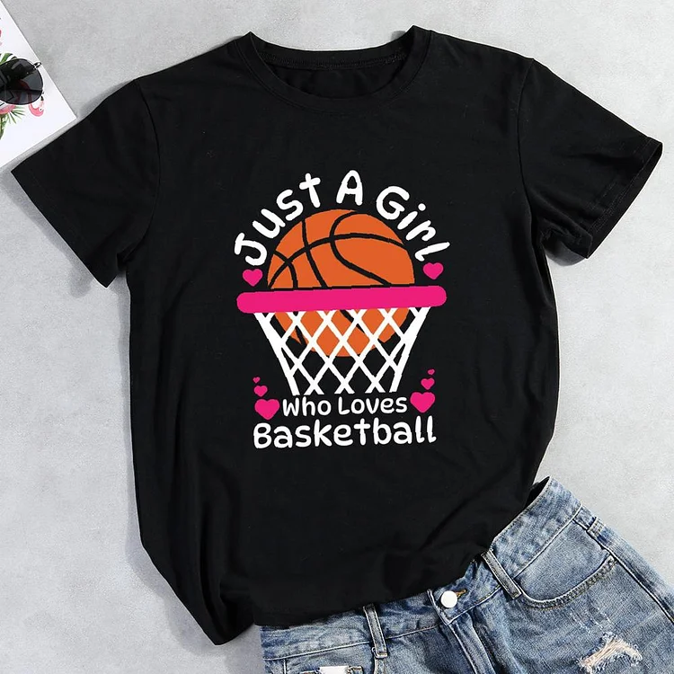just a girl who loves basketball Round Neck T-shirt-Annaletters