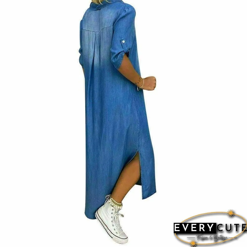 Plus Size Womens Casual Denim Long Maxi Dress Ladies Summer Loose Jeans Sundress