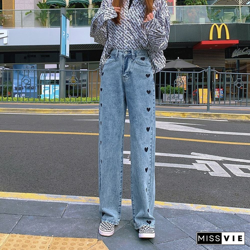 High Waisted Womans Jeans Blue Vintage Style Denim Clothing Streetwear Quality Fashion