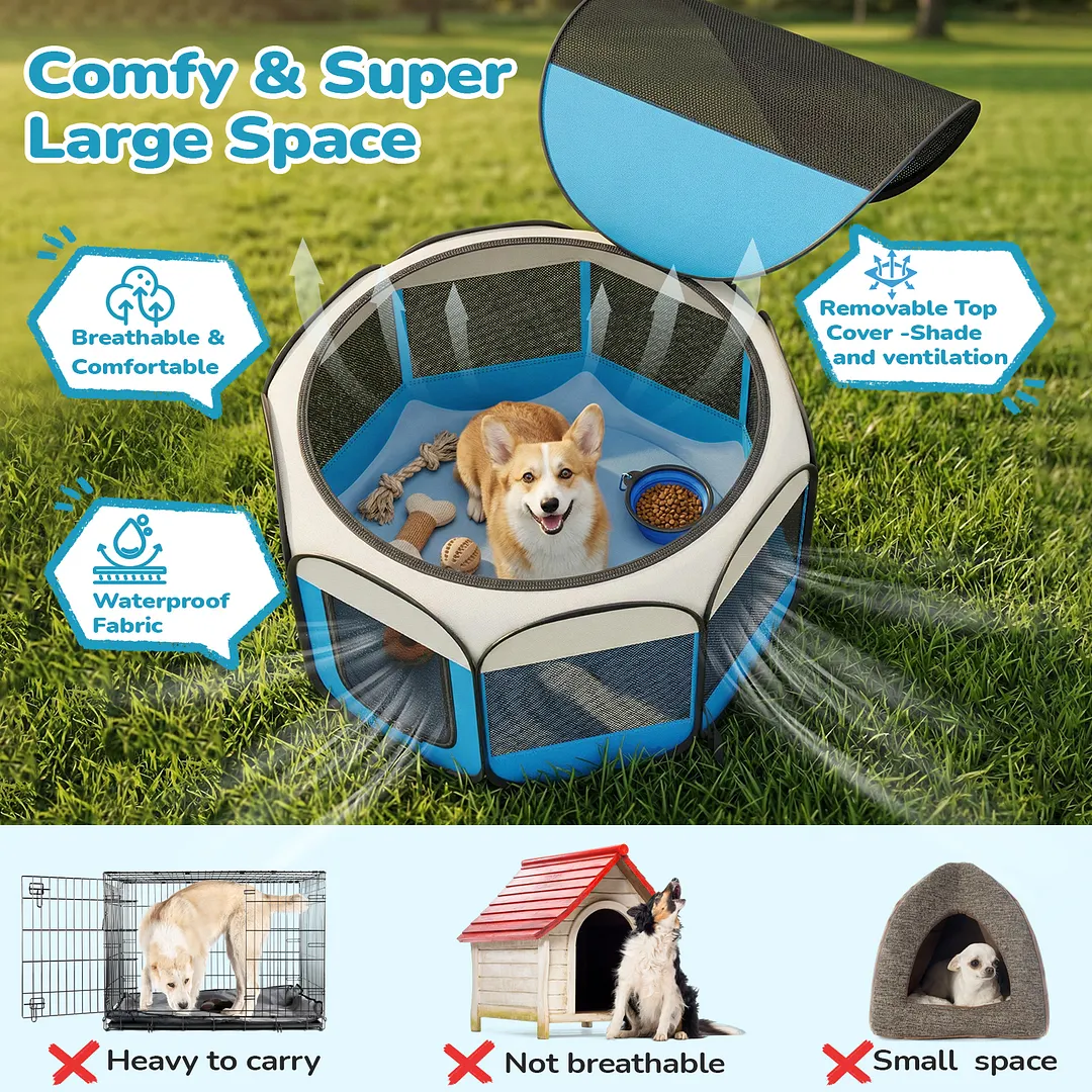 BEBANG Cat Playpen Indoor/Outdoor, Breathable Mesh Oxford Fabric, Portable Puppy Playpens Pet Exercise for Small Dogs Cats, Rabbits, Hamsters(S)