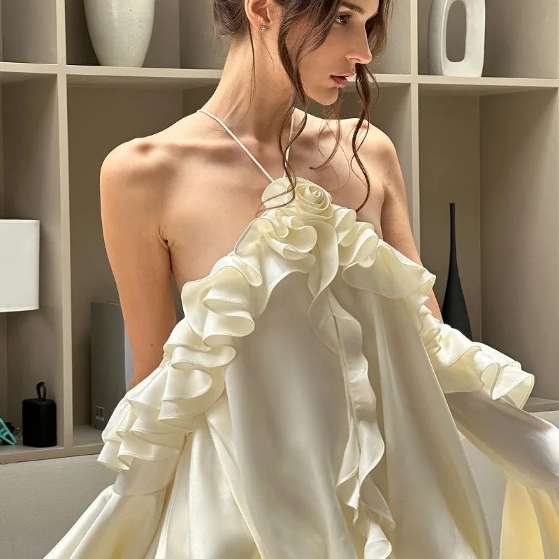 Uveng Uveng Women's Fall 2024 New Sexy Pure Desire French Temperament Open Shoulder Flounce Flared Sleeve Dress