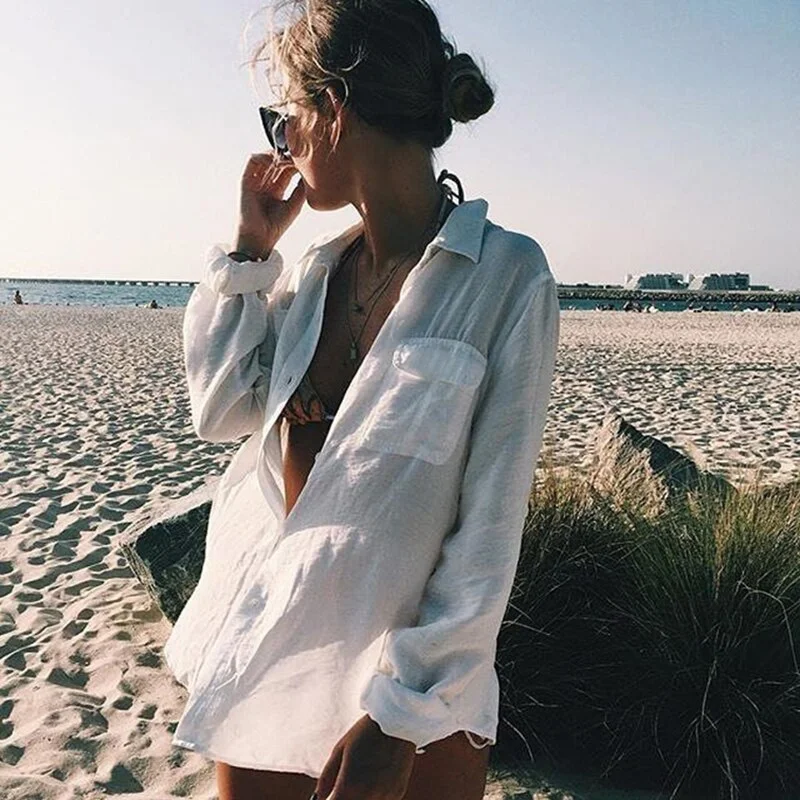 2020 Beach Caftan Dress Cover-ups White Cotton Beach Dress Tunic For Women Pareo Beach Swimsuit Cover up Sexy Beachwear