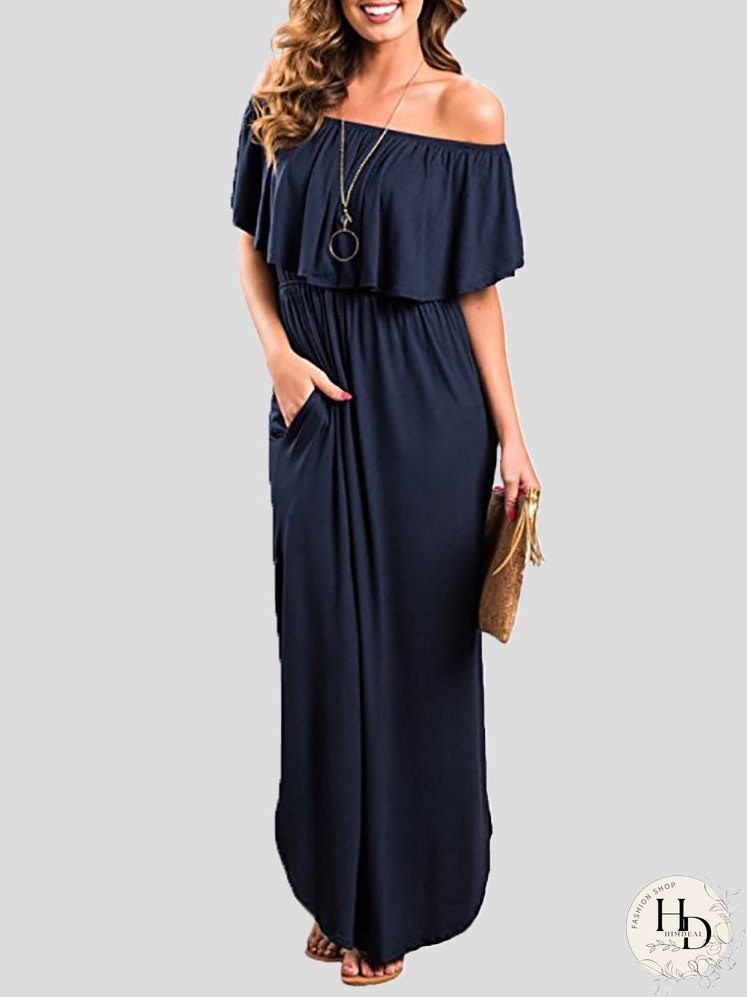 Dresses One-Shoulder Ruffled Pocket Slit Dress for Women