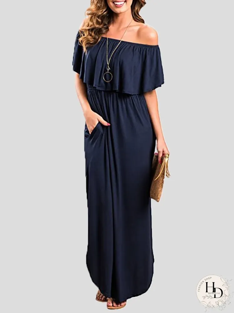 Dresses One-Shoulder Ruffled Pocket Slit Dress for Women