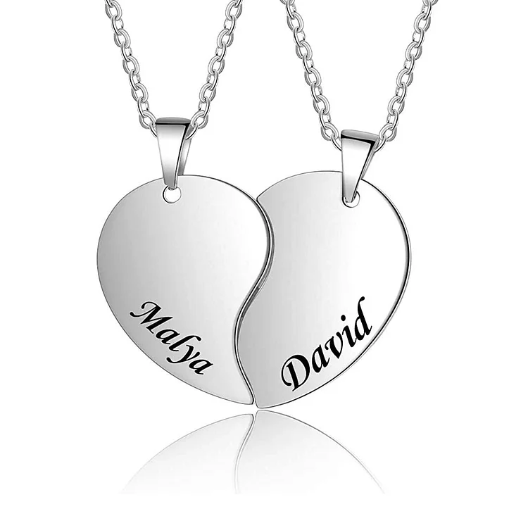 Heart Matching Necklace Personalized 2 Names Puzzle Necklace for Couple