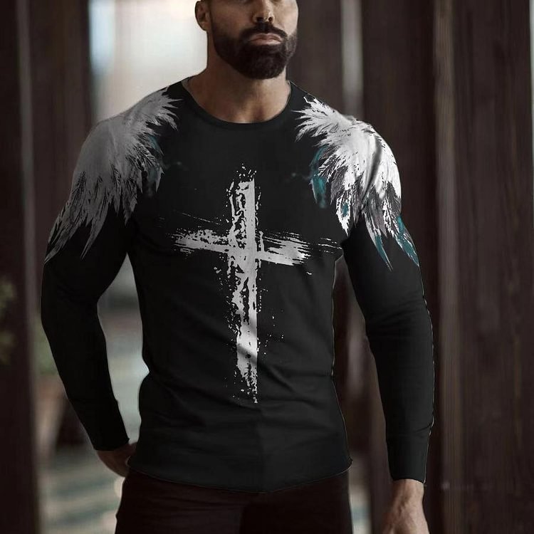 BrosWear Cozy Cross Print Men's Long Sleeve T-shirt